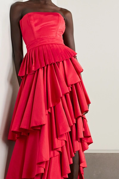 Shop Artclub + Net Sustain Casa Mollino Convertible Asymmetric Ruffled Faille Dress In Red