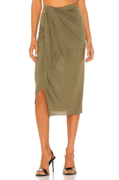 Shop Helmut Lang Ruched Jersey Skirt In Naval Green