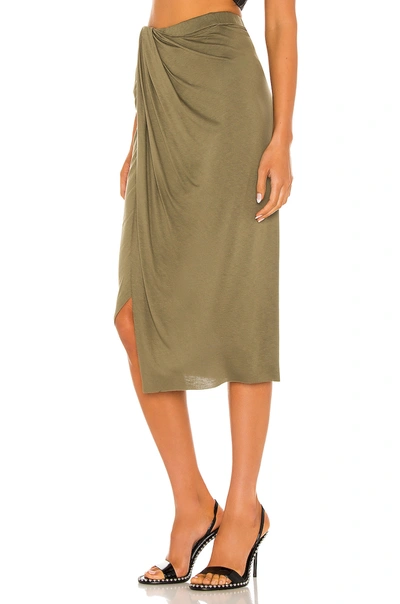 Shop Helmut Lang Ruched Jersey Skirt In Naval Green