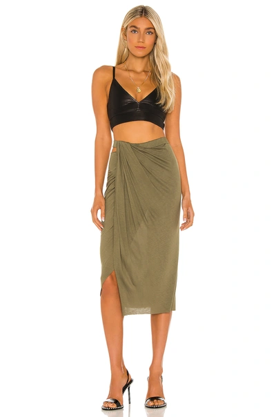 Shop Helmut Lang Ruched Jersey Skirt In Naval Green