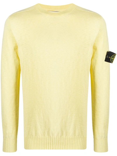 Shop Stone Island Logo Knit Jumper In Yellow