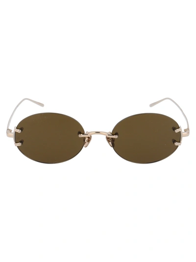 Shop Linda Farrow Knight Oval Frame Sunglasses In Gold