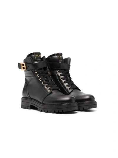 Shop Balmain Lace-up Ankle Boots In Black