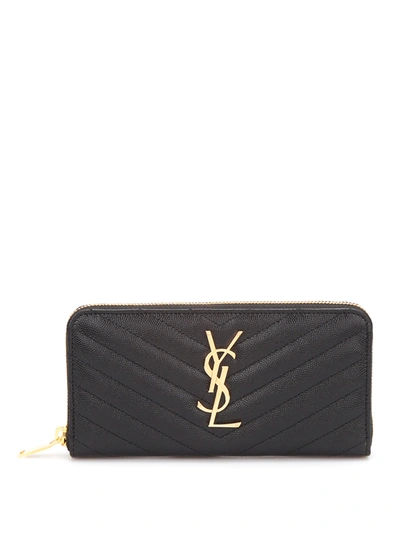 Shop Saint Laurent Monogram Zip Around Wallet In Black