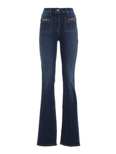 Shop Elisabetta Franchi Stretch Denim Flared Jeans In Blue