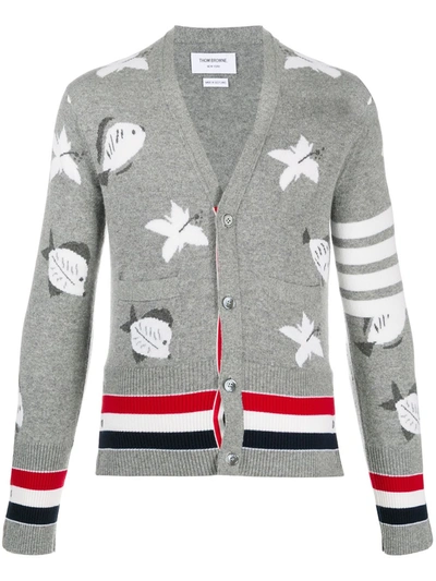 Shop Thom Browne Cashmere Intarsia Knit V-neck Cardigan In Grey