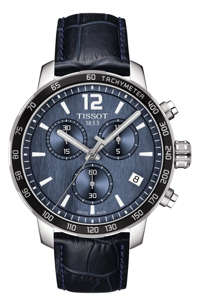 Shop Tissot Quickster Chrono Leather Strap Watch In Blue