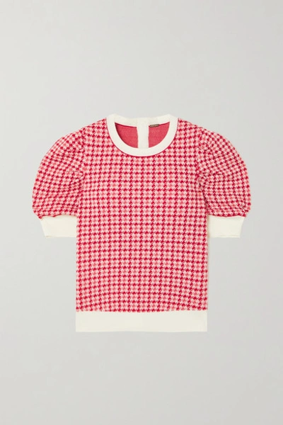 Shop Adam Lippes Houndstooth Merino Wool-jacquard Sweater In Red