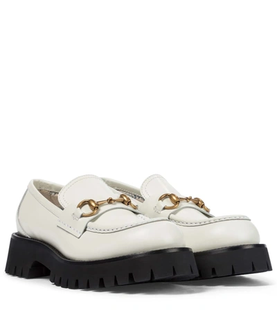 Shop Gucci Horsebit Leather Loafers In White