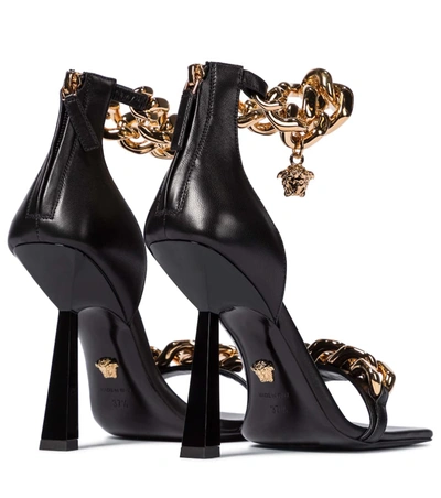 Shop Versace Medusa Chain Leather Sandals In Black