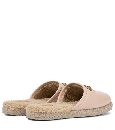 Shop Gucci Fria Shearling-lined Leather Slippers In Beige