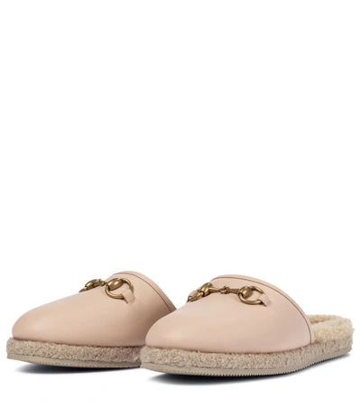 Shop Gucci Fria Shearling-lined Leather Slippers In Beige