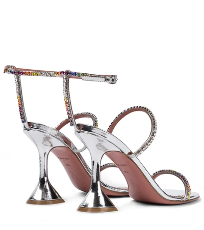 Shop Amina Muaddi Gilda Embellished Leather Sandals In Silver