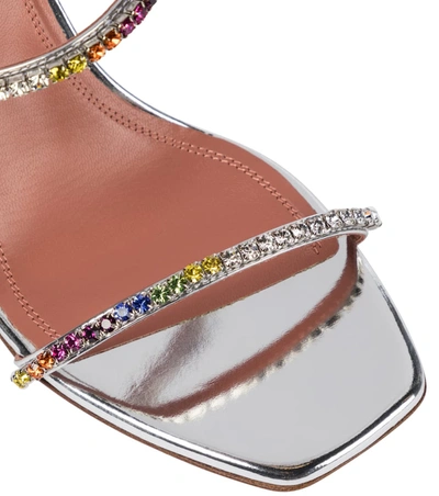 Shop Amina Muaddi Gilda Embellished Leather Sandals In Silver