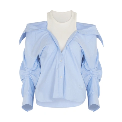 Shop Alexander Wang T Alexanderwang.t Off-the-shoulder Layered Cotton Shirt In Light Blue