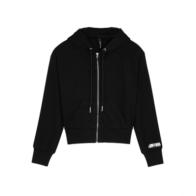 Shop Adam Selman Sport Black Cropped Hooded Jersey Sweatshirt