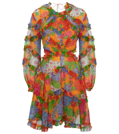 Shop Zimmermann Riders Floral Silk Georgette Minidress In Multicoloured