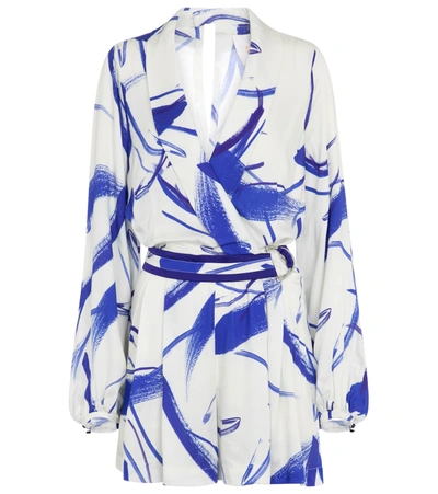 Shop Galvan Cabana Printed Crêpe Playsuit In Blue