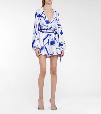 Shop Galvan Cabana Printed Crêpe Playsuit In Blue