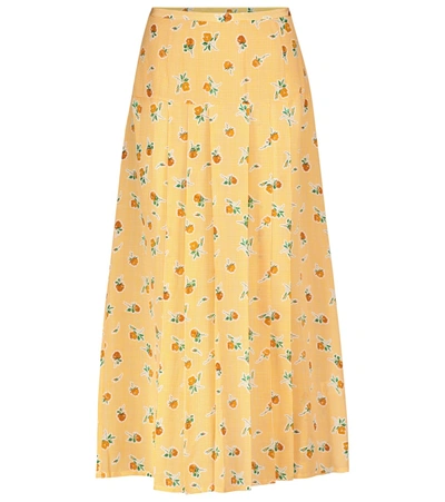 Shop Rixo London Nancy Floral Silk Crêpe Midi Skirt In Yellow