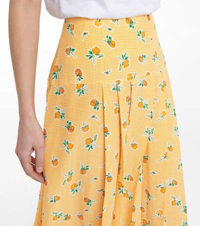 Shop Rixo London Nancy Floral Silk Crêpe Midi Skirt In Yellow