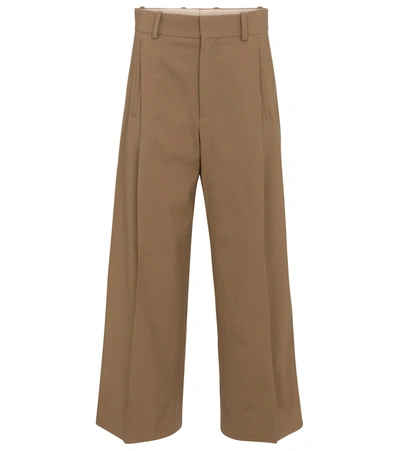 Shop Chloé High-rise Wide-leg Wool Twill Pants In Brown