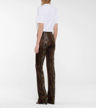 Shop Versace Python-print Jersey Flared Pants In Brown
