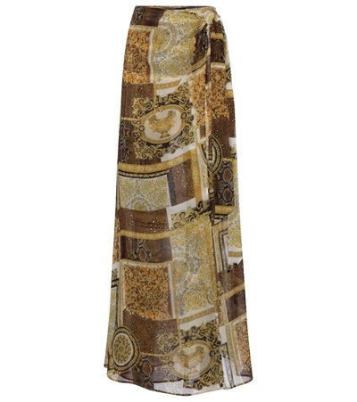 Shop Versace Barocco Mosaic Printed Silk Sarong In Yellow