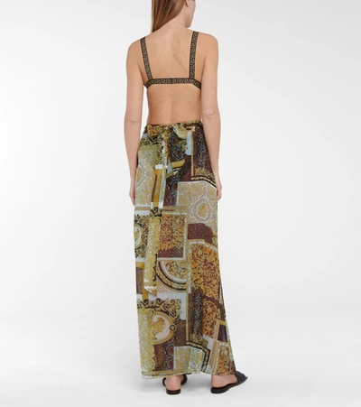 Shop Versace Barocco Mosaic Printed Silk Sarong In Yellow