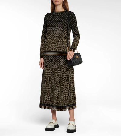 Shop Gucci Gg Jacquard Wool-blend Midi Skirt In Gold