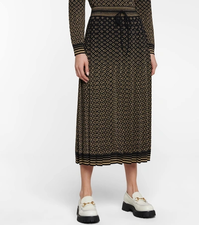 Shop Gucci Gg Jacquard Wool-blend Midi Skirt In Gold