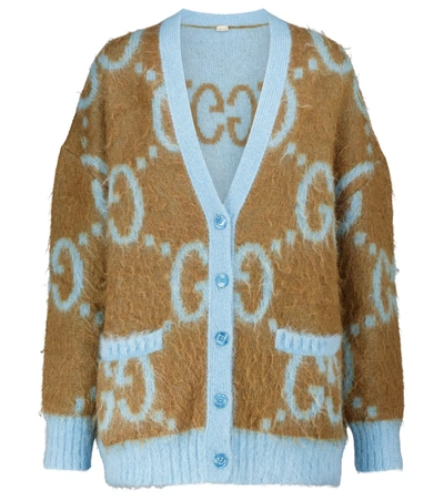 Shop Gucci Gg Reversible Mohair-blend Cardigan In Brown