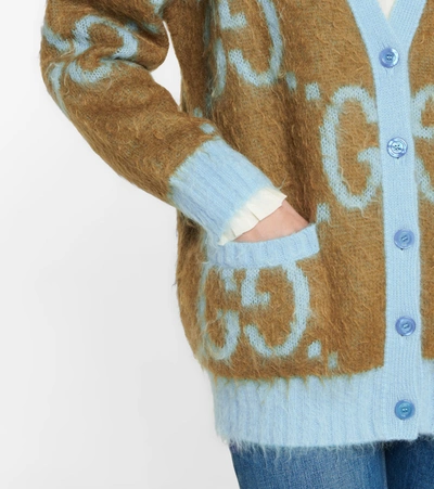 Shop Gucci Gg Reversible Mohair-blend Cardigan In Brown