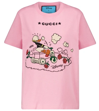 Shop Gucci X Disney® Embroidered Cotton T-shirt In Pink