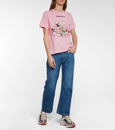 Shop Gucci X Disney® Embroidered Cotton T-shirt In Pink