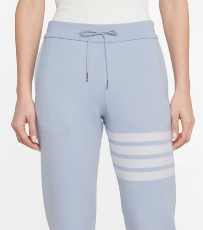 Shop Thom Browne Cashmere And Cotton-blend Sweatpants In Blue