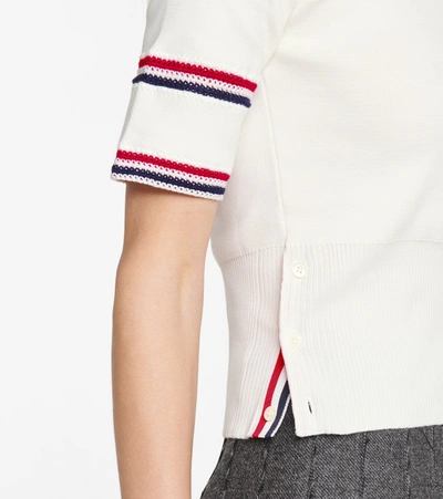 Shop Thom Browne Embroidered Cotton Sweater In White