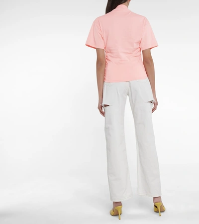 Shop Y/project Ruched Cropped Cotton-jersey T-shirt In Pink