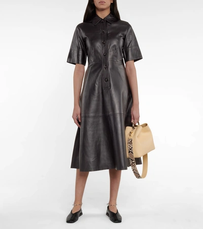 Shop Co Essentials Leather Shirt Dress In Black