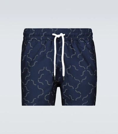 Shop Frescobol Carioca Jacquard Linear Tile Swim Shorts In Blue