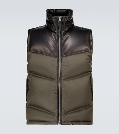 Shop Tom Ford Nylon And Leather Down-filled Gilet In Green