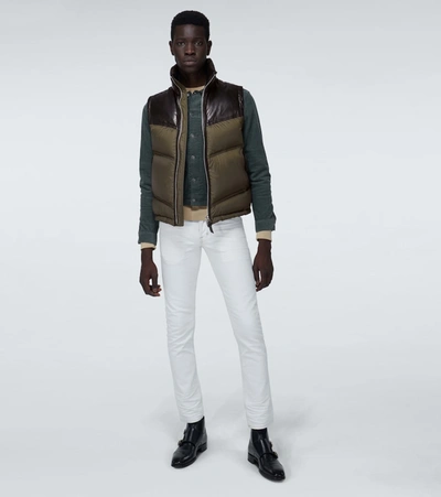 Shop Tom Ford Nylon And Leather Down-filled Gilet In Green