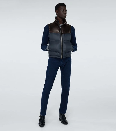 Shop Tom Ford Nylon And Leather Down-filled Gilet In Blue