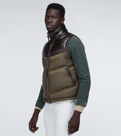 Shop Tom Ford Nylon And Leather Down-filled Gilet In Green