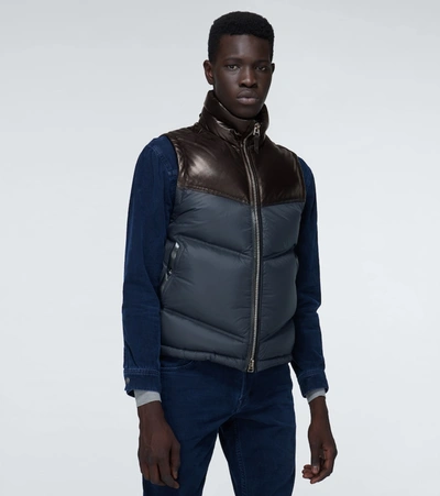 Shop Tom Ford Nylon And Leather Down-filled Gilet In Blue