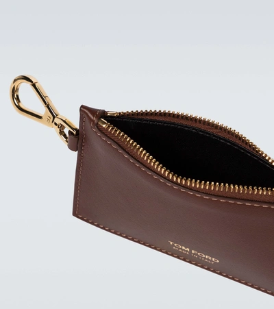 Shop Tom Ford Leather Wallet With Neck Strap In Brown