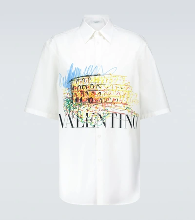 Shop Valentino Printed Cotton Bowling Shirt In White