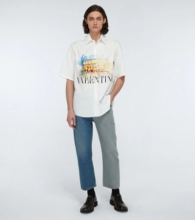 Shop Valentino Printed Cotton Bowling Shirt In White