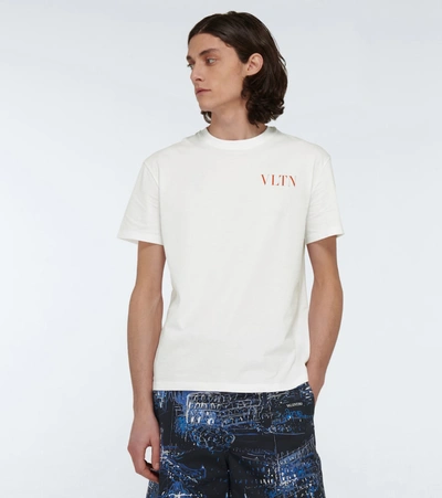 Shop Valentino Vltn Short-sleeved Cotton T-shirt In White