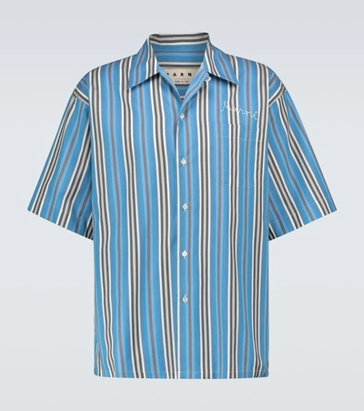 Shop Marni Striped Cotton Short-sleeved Shirt In Blue